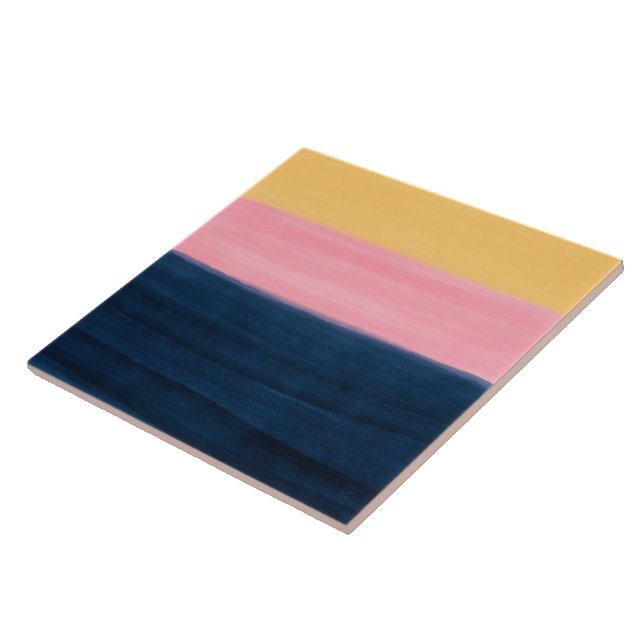 Summer Blue Pink Yellow Strokes Stripes Paint Ceramic Tile (Side)