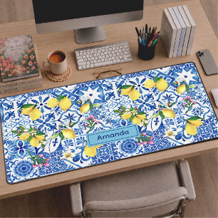 Summer blue Sicilian Amalfi Mediterranean majolica Desk Mat