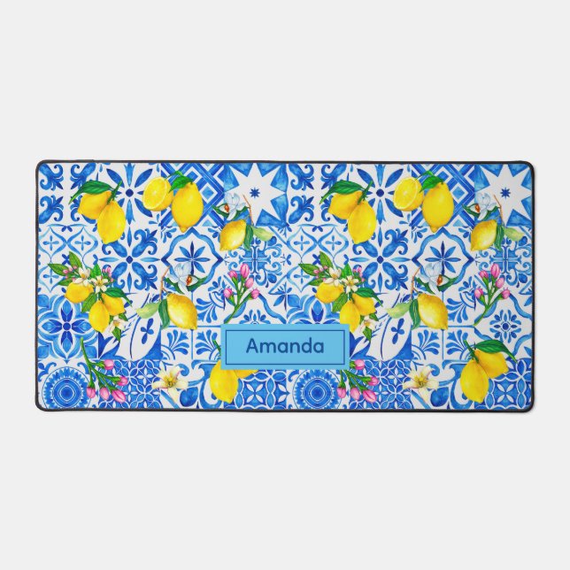 Summer blue Sicilian Amalfi Mediterranean majolica Desk Mat (Front)