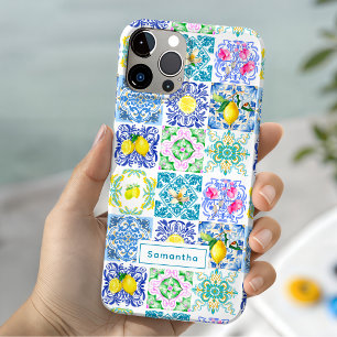 Summer Blue Sicilian Azulejo Amalfi Pattern iPhone 15 Case