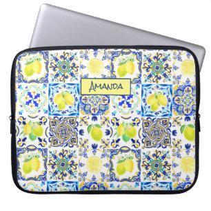 Summer Blue Sicilian Majolica Citrus Lemons Laptop Sleeve