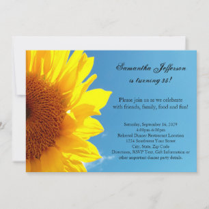 Summer Blue Sky, Yellow Sunflower Birthday Party Invitation