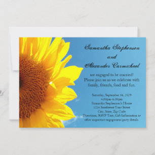 Summer Blue Sky, Yellow Sunflower Engagement Party Invitation