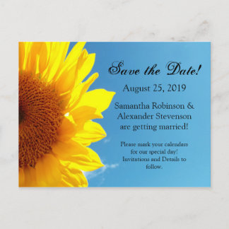 Summer Blue Sky Yellow Sunflower Save the Date Announcement Postcard