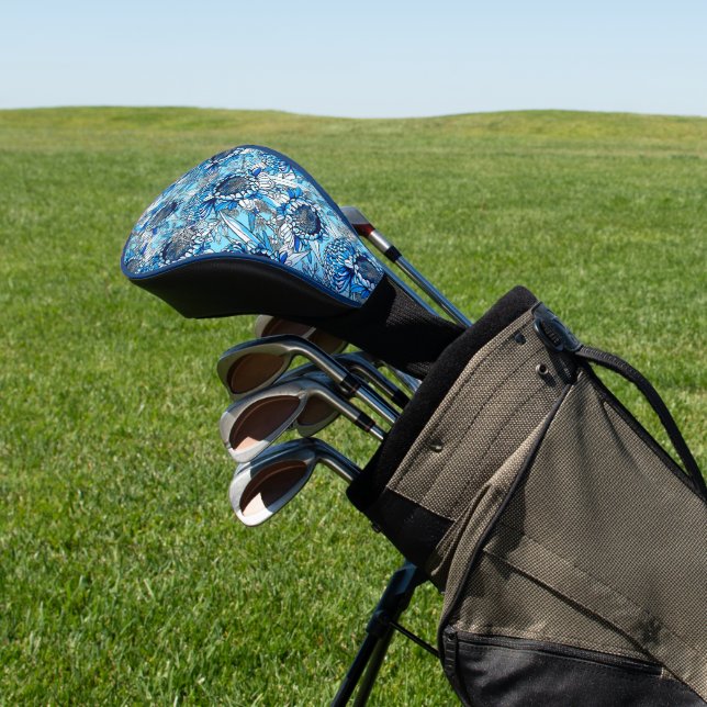 Summer Blue Waratah Florals Golf Head Cover (In Situ)