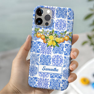 Summer Blue Yellow Sicilian Azulejo Amalfi Tile iPhone 15 Case