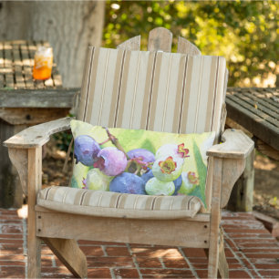 Summer Blueberries Watercolor Art Painting Lumbar Cushion
