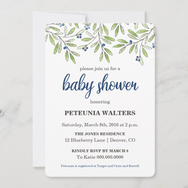 Summer Blueberry Foliage Baby Shower Invitation (Front)