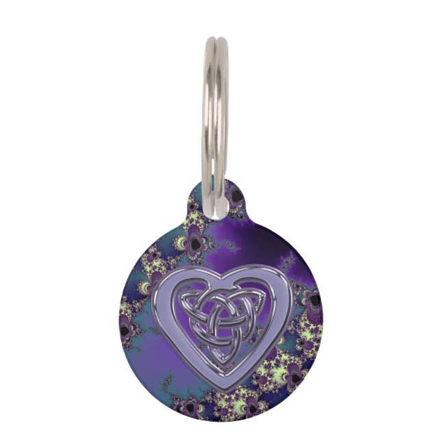 Summer Blues Fractal Celtic Heart Knot Pet Tag (Front)