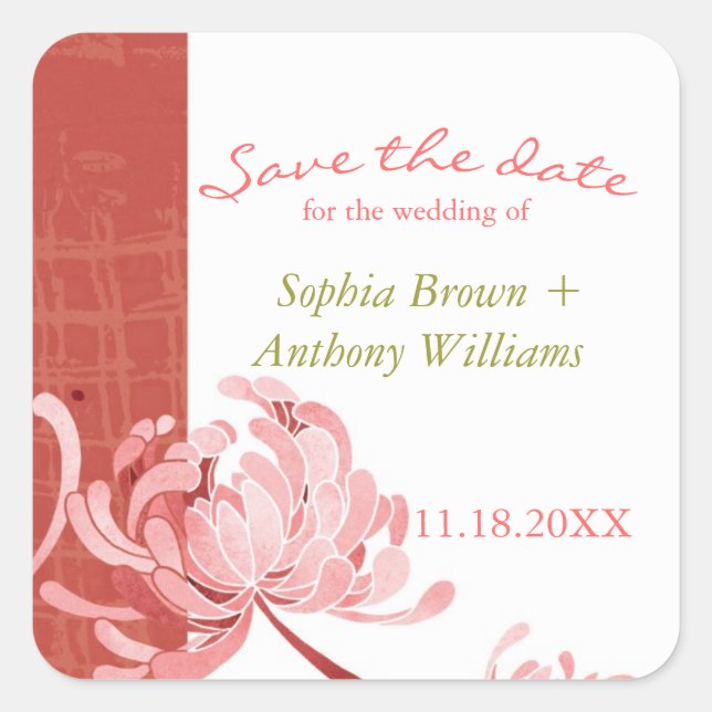 Summer Blush Floral Wedding Save the Date Square Sticker (Front)