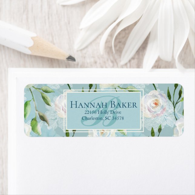 Summer Blush Lacy Floral Blooms Return Address Label (Insitu)