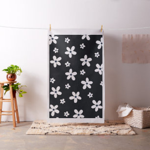 Summer Boho Black White Daisy Flowers Fabric