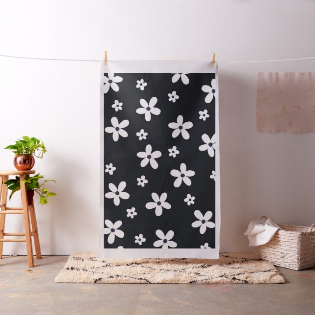 Summer Boho Black White Daisy Flowers Fabric (In Situ)