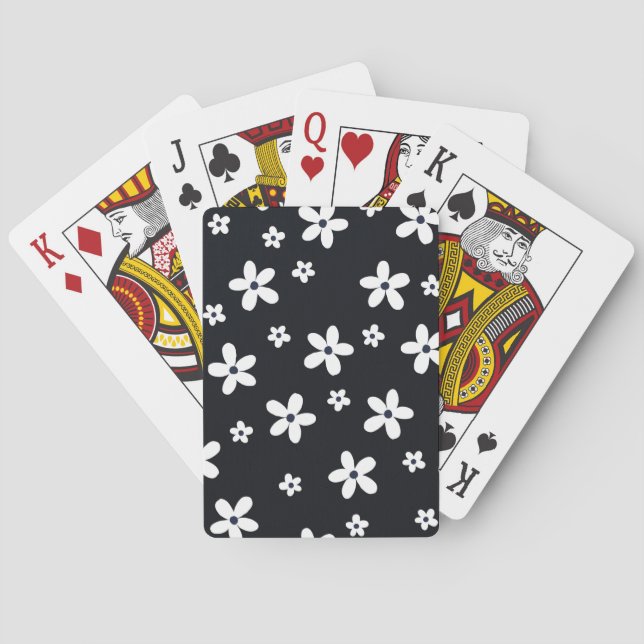 Summer Boho Black White Daisy Flowers Playing Cards (Back)