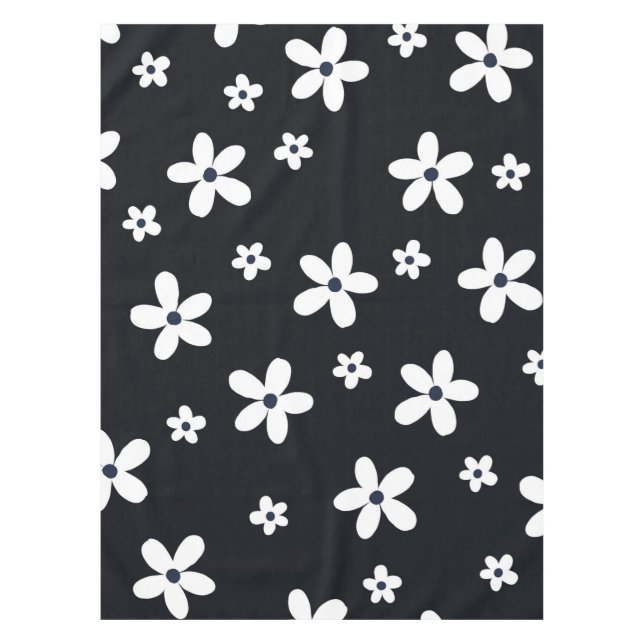 Summer Boho Black White Daisy Flowers Tablecloth (Front)
