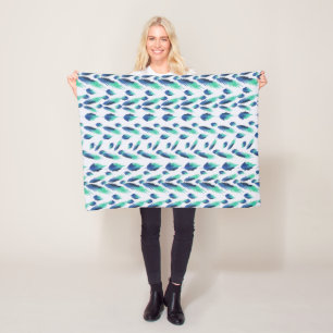 Summer Boho Blue Greenery Botanical Leaves Fleece Blanket