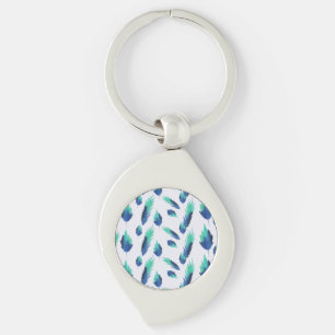 Summer Boho Blue Greenery Botanical Leaves Key Ring