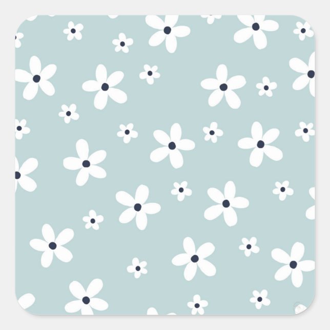 Summer Boho Blue White Daisy Flowers Square Sticker (Front)