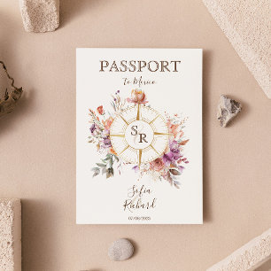 Summer Boho Floral Destination Wedding Passport Invitation