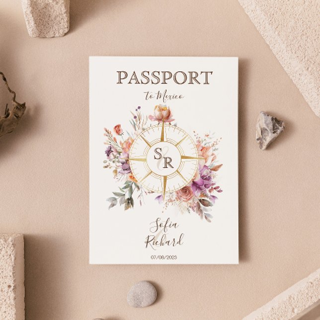 Summer Boho Floral Destination Wedding Passport Invitation (Creator Uploaded)