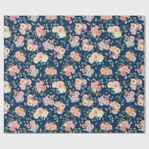 Summer Boho Floral on Navy Blue Wrapping Paper