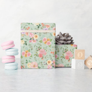 Summer Boho Floral on Sage Green Wrapping Paper