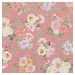 Summer Boho Floral on Tulip Pink Fabric