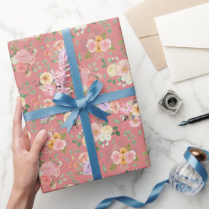 Summer Boho Floral on Tulip Pink Wrapping Paper