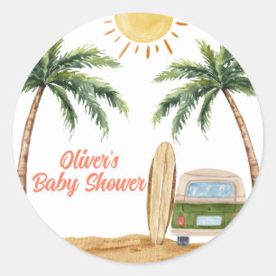 Summer Boho Surf Beach Van Baby Shower  Classic Round Sticker