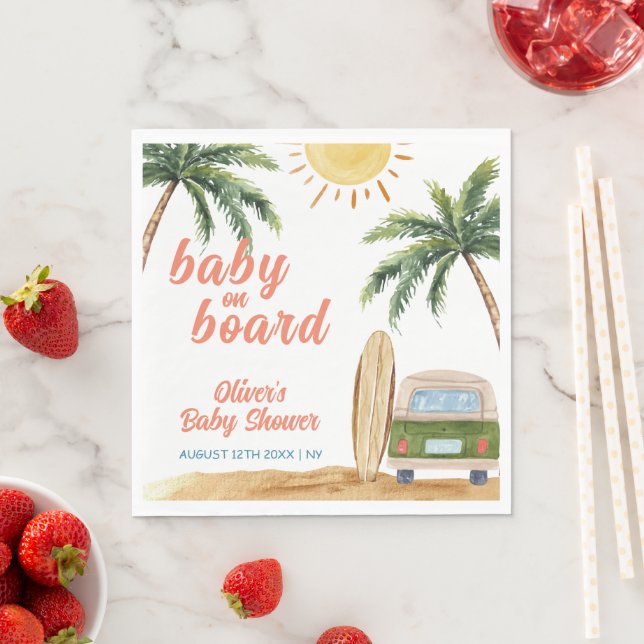 Summer Boho Surf Beach Van Baby Shower  Napkin (Insitu)
