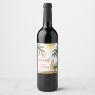 Summer Boho Surf Beach Van Baby Shower Wine Label