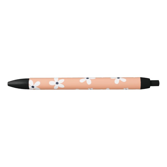 Summer Boho White Daisy Flowers Black Ink Pen (Front)