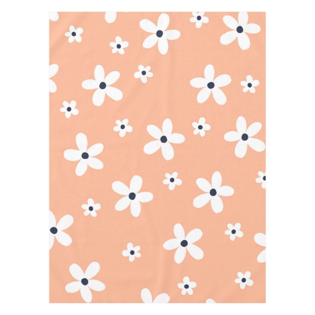 Summer Boho White Daisy Flowers Tablecloth (Front)