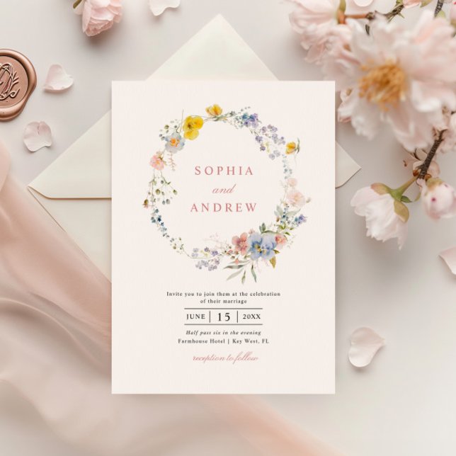 Summer Boho Wildflowers Wedding Invitation (Creator Uploaded)