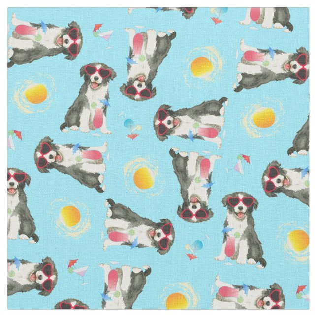 Summer Border Collie Fabric (Close Up)