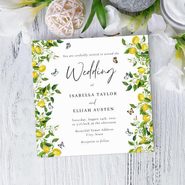 Summer Botanical Lemon Wedding  Invitation (Creator Uploaded)