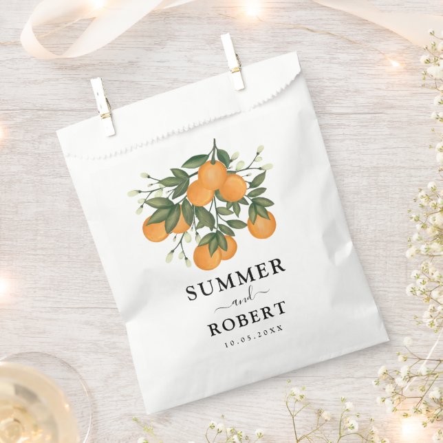 Summer Botanical Orange Citrus Greenery Wedding Favour Bag (Clipped)