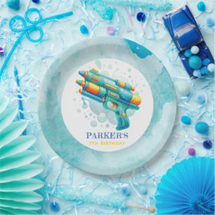 Summer Boy Birthday Water Gun Custom Paper Plate