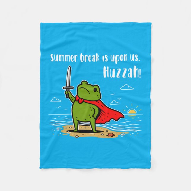 Summer Break Huzzah Frog Design Fleece Blanket (Front)