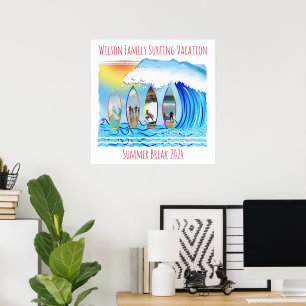 Summer Break Surfing Waves Beach Family Photo Poster
