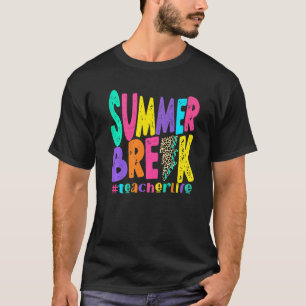 Summer Break Teacher Distressed Leopard Lightning T-Shirt