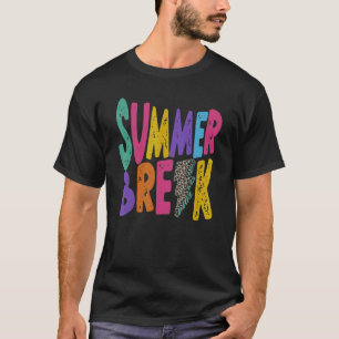 Summer Break Teacher Distressed Leopard Lightning  T-Shirt