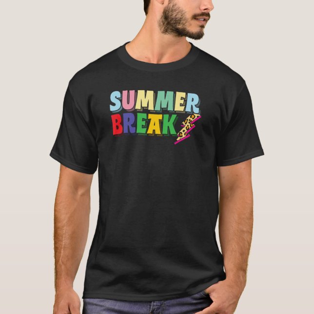 Summer Break Teacher Distressed Leopard Lightning  T-Shirt (Front)