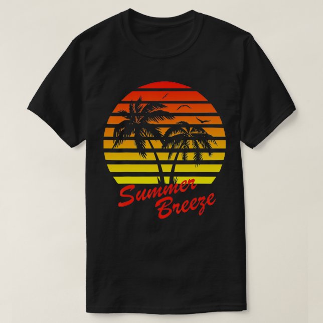 Summer Breeze 80s summer Beach Palm Tree Sunset  T-Shirt (Design Front)
