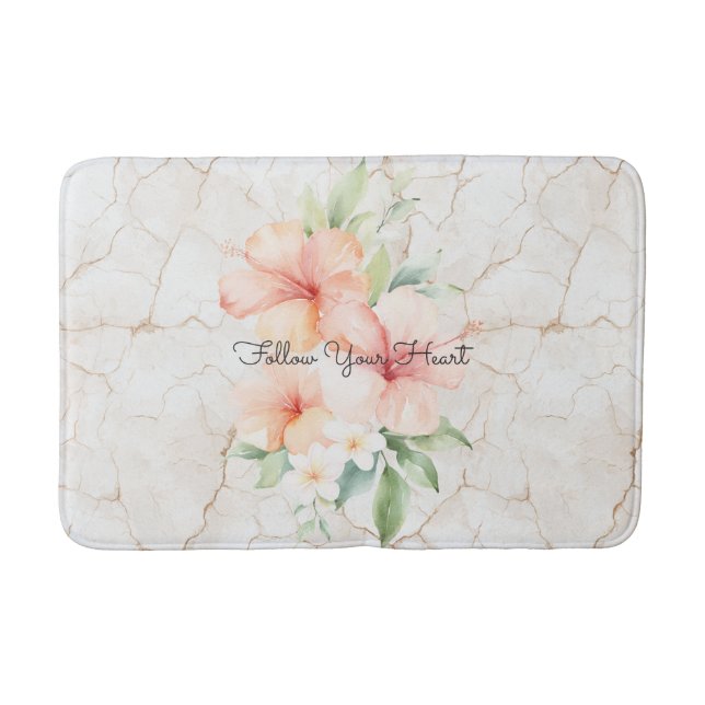Summer Breeze Blush Peach Hibiscus   Bath Mat (Front)