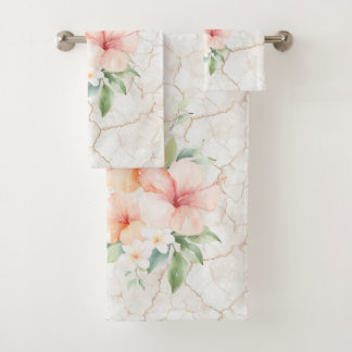 Summer Breeze Blush Peach Hibiscus Bath Towel Set