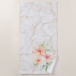 Summer Breeze Blush Peach Hibiscus   Beach Towel