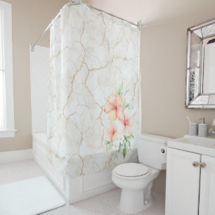 Summer Breeze Blush Peach Hibiscus Shower Curtain