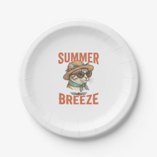 Summer Breeze Cat Vintage Engraving Shirt Design_1 Paper Plate