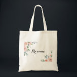 Summer Breeze Floral Calligraphy Bridesmaid  Tote Bag<br><div class="desc">This summer breeze floral calligraphy bridesmaid tote bag is the perfect wedding gift to present your bridesmaids and maid of honour for a rustic wedding. The design features pink,  blush,  purple hand-painted watercolor rose flowers with green foliage.</div>